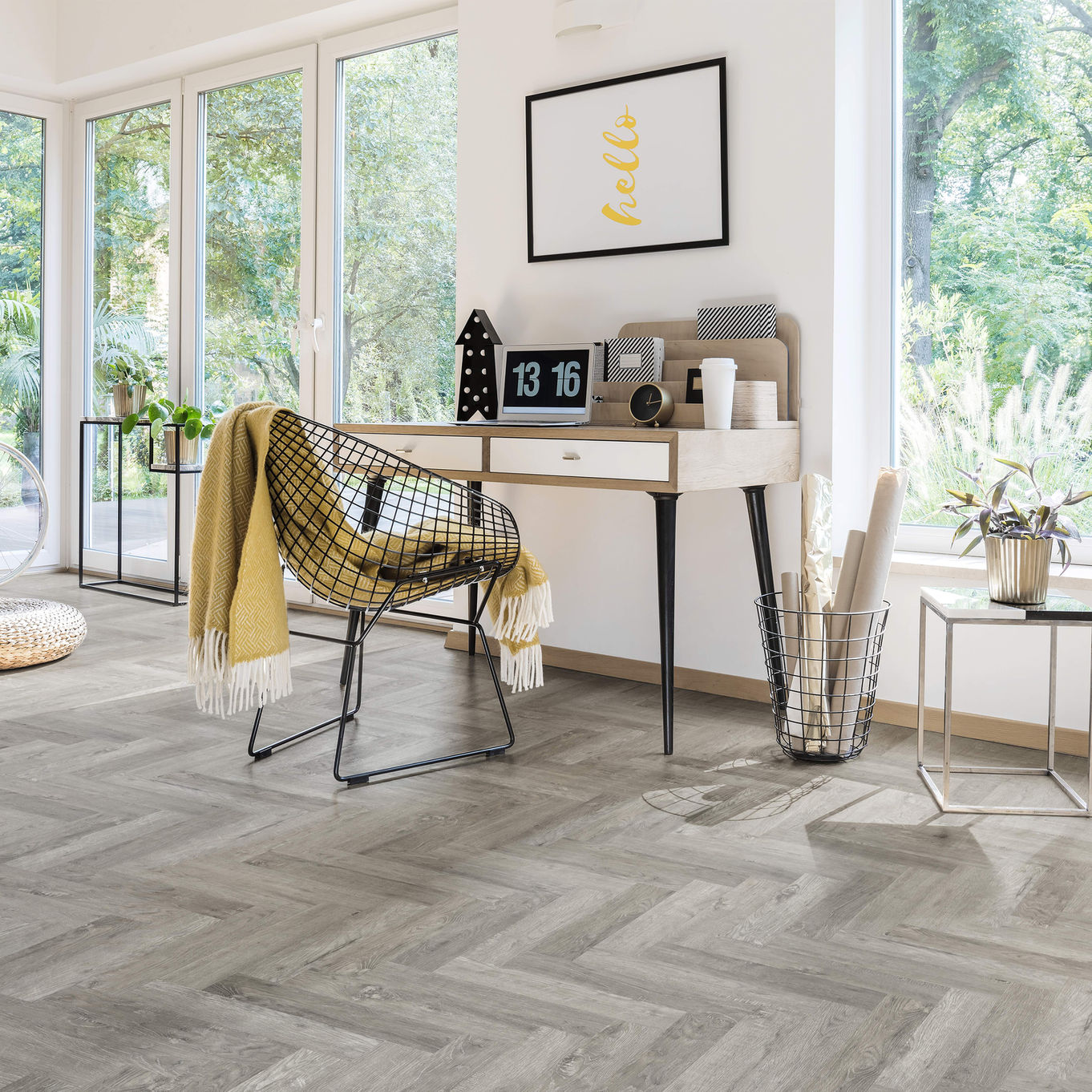 Nordikka Select Smoked Ash Herringbone Glue Down LVT Flooring