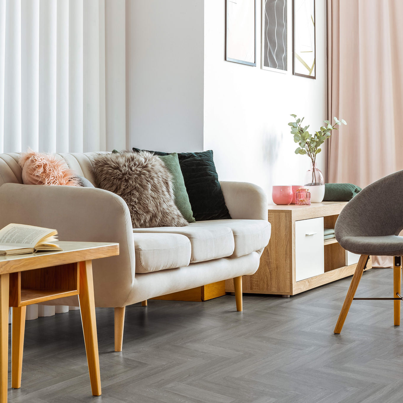 Nordikka Select Slate Grey Herringbone Glue Down LVT Flooring