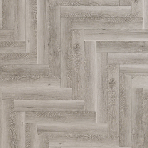 Aspen 8 mm Laminate Herringbone – Light Oak Grey