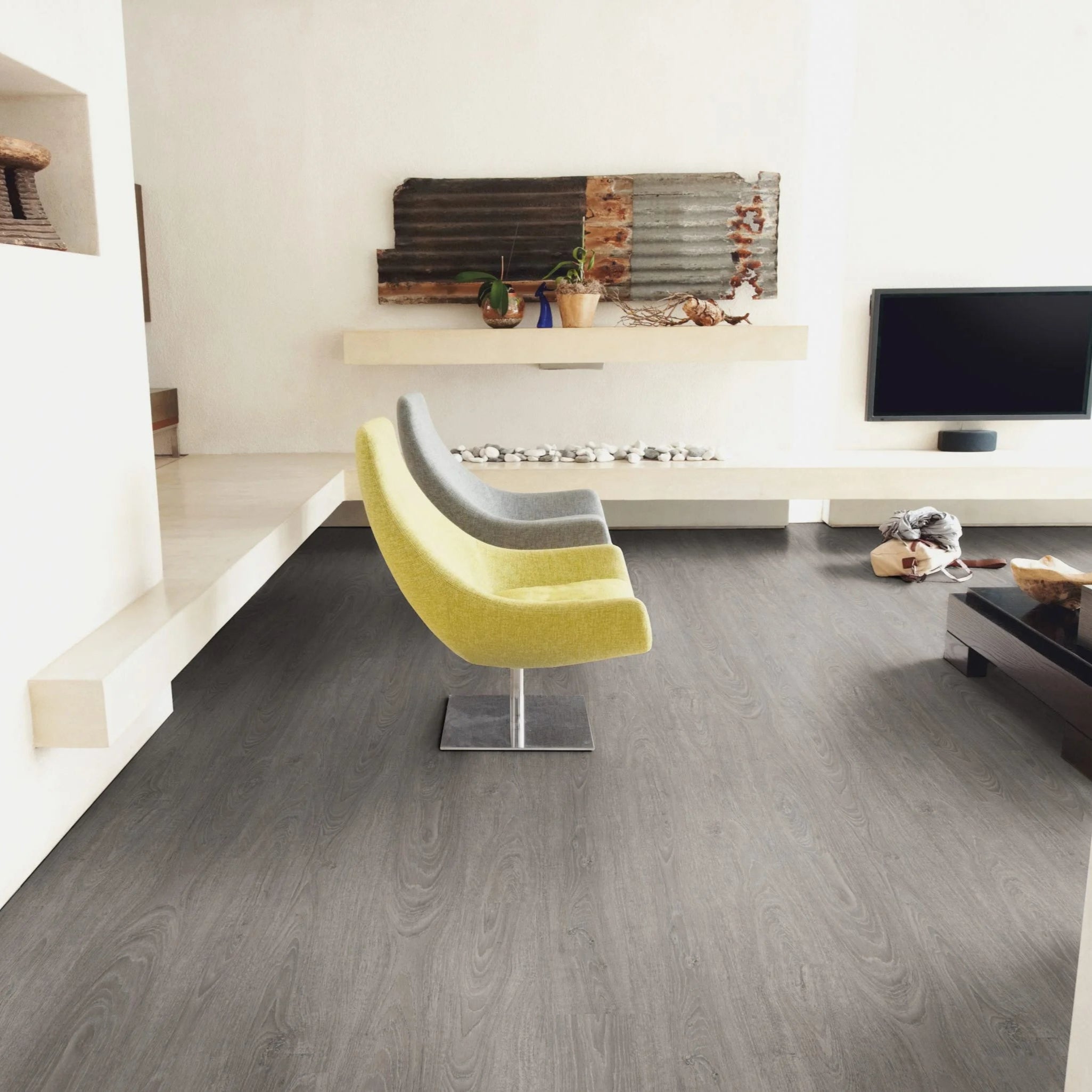 Luvanto Design Wood Plank flooring in Washed Grey Oak with cool wood tones