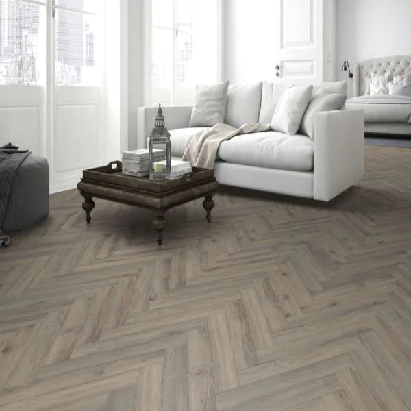 Driftwood laminate flooring featuring a natural wood-effect design with warm, rustic tones.