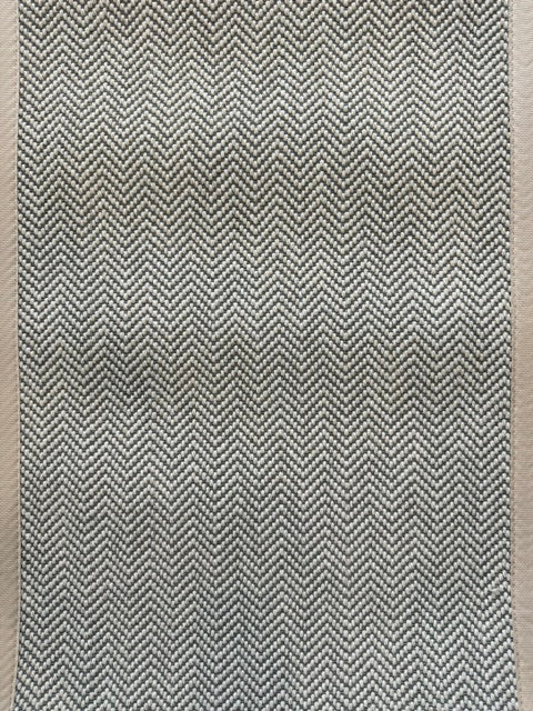 Flatweave Herringbone Stair Runner – Zinc | 65cm x 6.5m | Oatmeal Edge