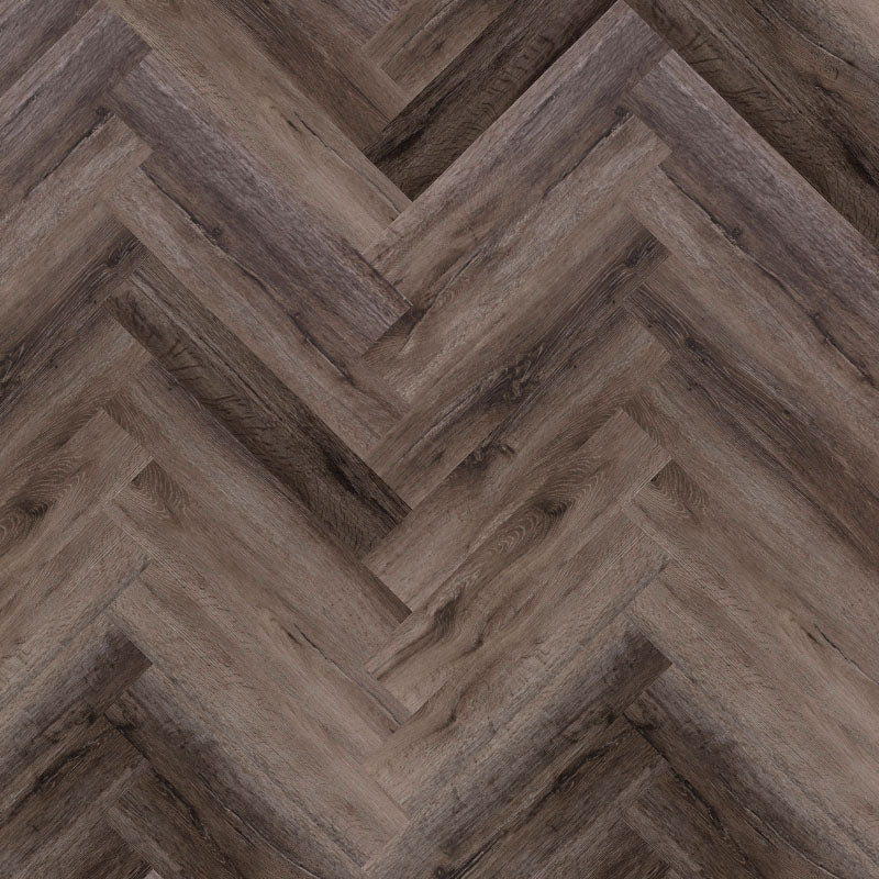 Bodo Herringbone SPC in Aged Walnut, showcasing rich wood tones and an elegant herringbone pattern for timeless interior design.