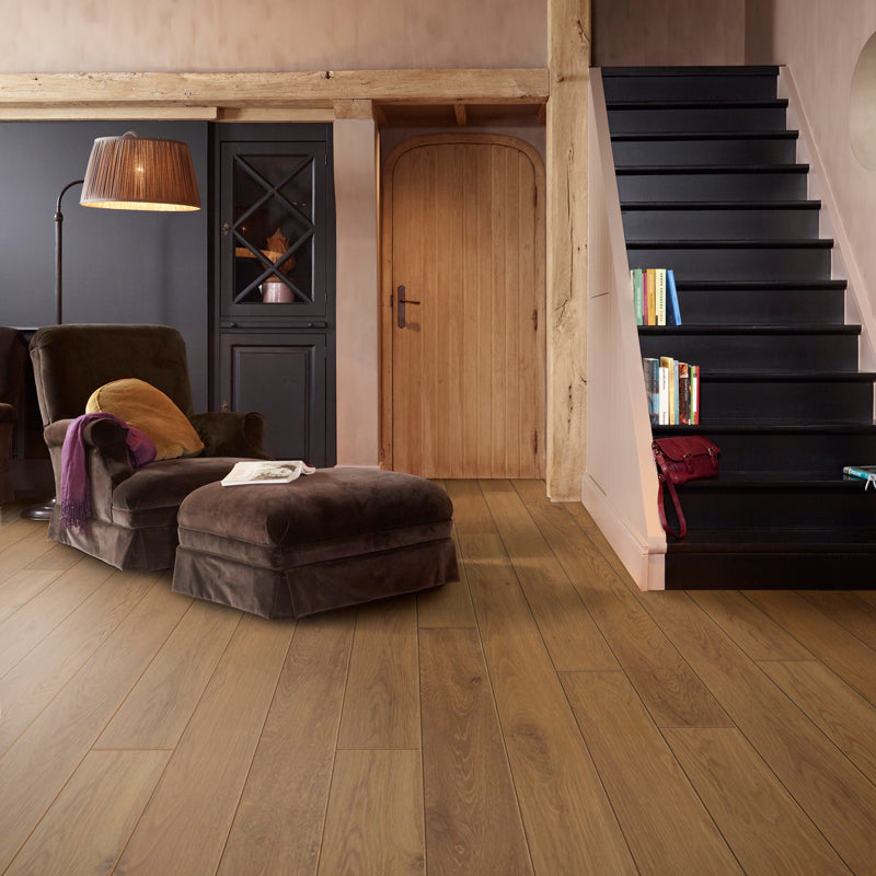 Love AQUA Bubble laminate flooring in a modern living room with a neutral colour palette.