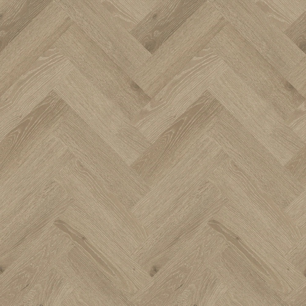Light oak wood flooring planks arranged in a herringbone pattern, showing natural wood grain and subtle knots.