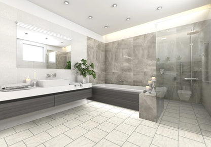 white porcelain lvt tiles in a bathroom